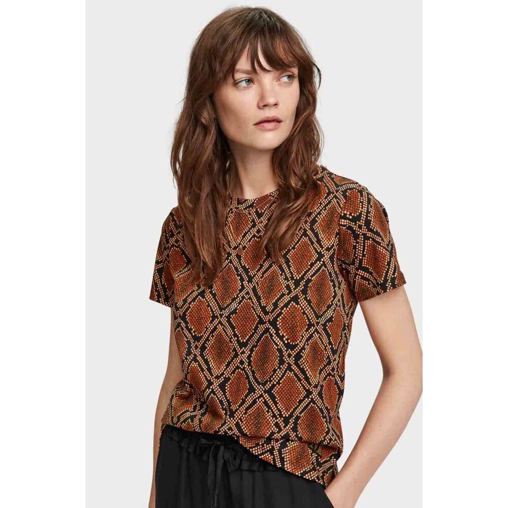 Scotch & Soda‎ Snake Print Tee Size S Orange Rust Black Python Short Sleeve Crew
